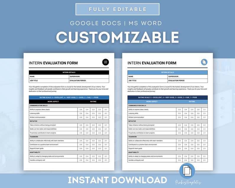 Intern Evaluation Form, Student Intern Assessment, Intern Performance ...