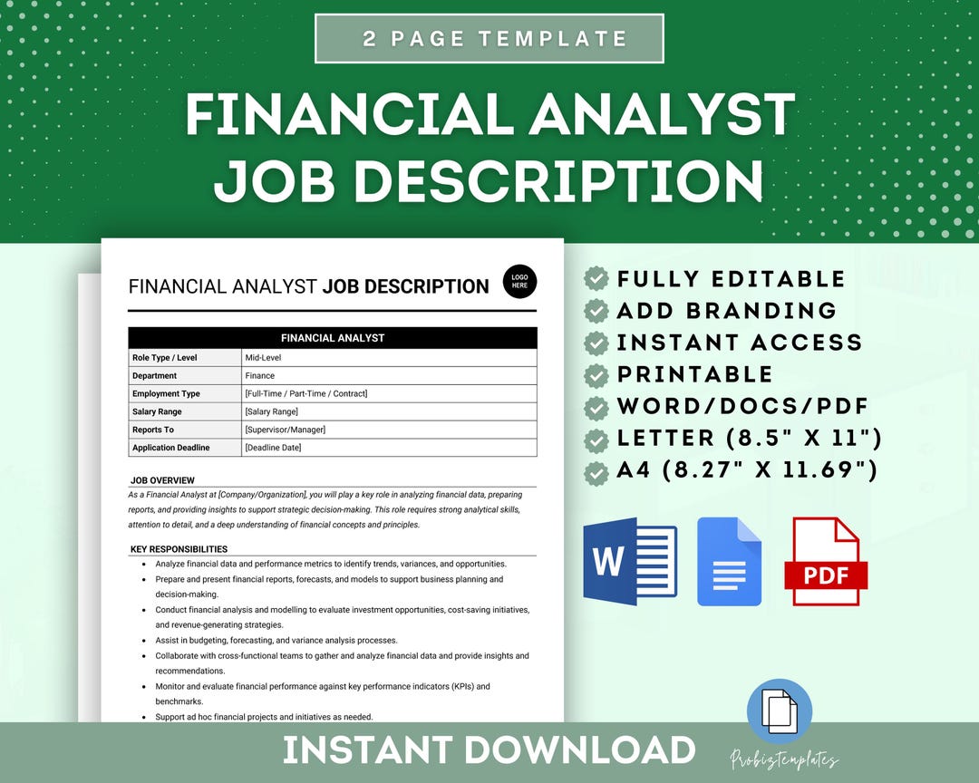 Financial Analyst Job Description Template, Finance Analyst Role