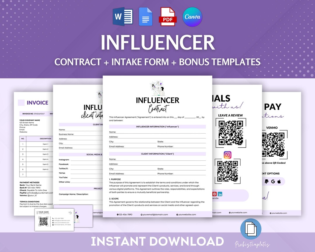 Content Usage Rights Form Influencer Contract Bundle, Social Media Agreement Template, Brand ...