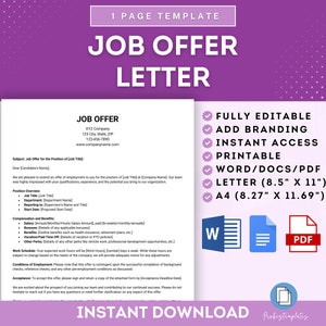Plantilla de carta de oferta de trabajo, carta de oferta de empleo, oferta de trabajo formal, plantilla de carta de propuesta de trabajo