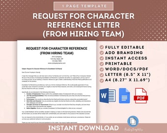 Request for Character Reference Letter From Hiring Team, Character Reference Request From Hiring Team, Hiring Team Reference Request Letter
