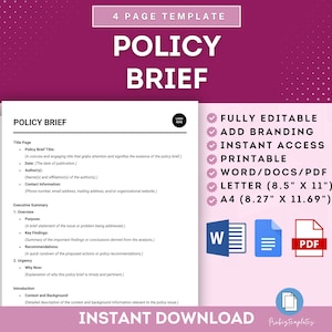 Policy Brief Template, Policy Summary, Policy Overview, Company Policy Brief, Policy Document Summary, Organizational Policy Brief Template