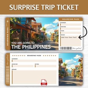 Druckbares Philippinen-Überraschungsgeschenkticket, bearbeitbarer Manila-Bordpass, druckbarer Philippinen-Getaway-Pass, Asien-Reisegeschenkticket