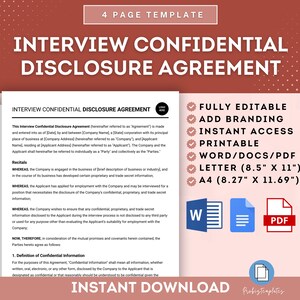 Modello di accordo di divulgazione riservata per intervista, modello NDA per intervista, accordo di riservatezza per interviste, avviso di intervista NDA