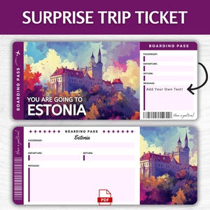 Printable Estonia Surprise Gift Ticket, Editable Tallinn Boarding Pass, Printable Estonia Vacation Pass, Baltic Trip Gift Idea