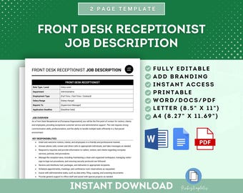 Front Desk Receptionist Job Description Template, Receptionist Responsibilities, Office Receptionist Duties, Front Desk Job Template