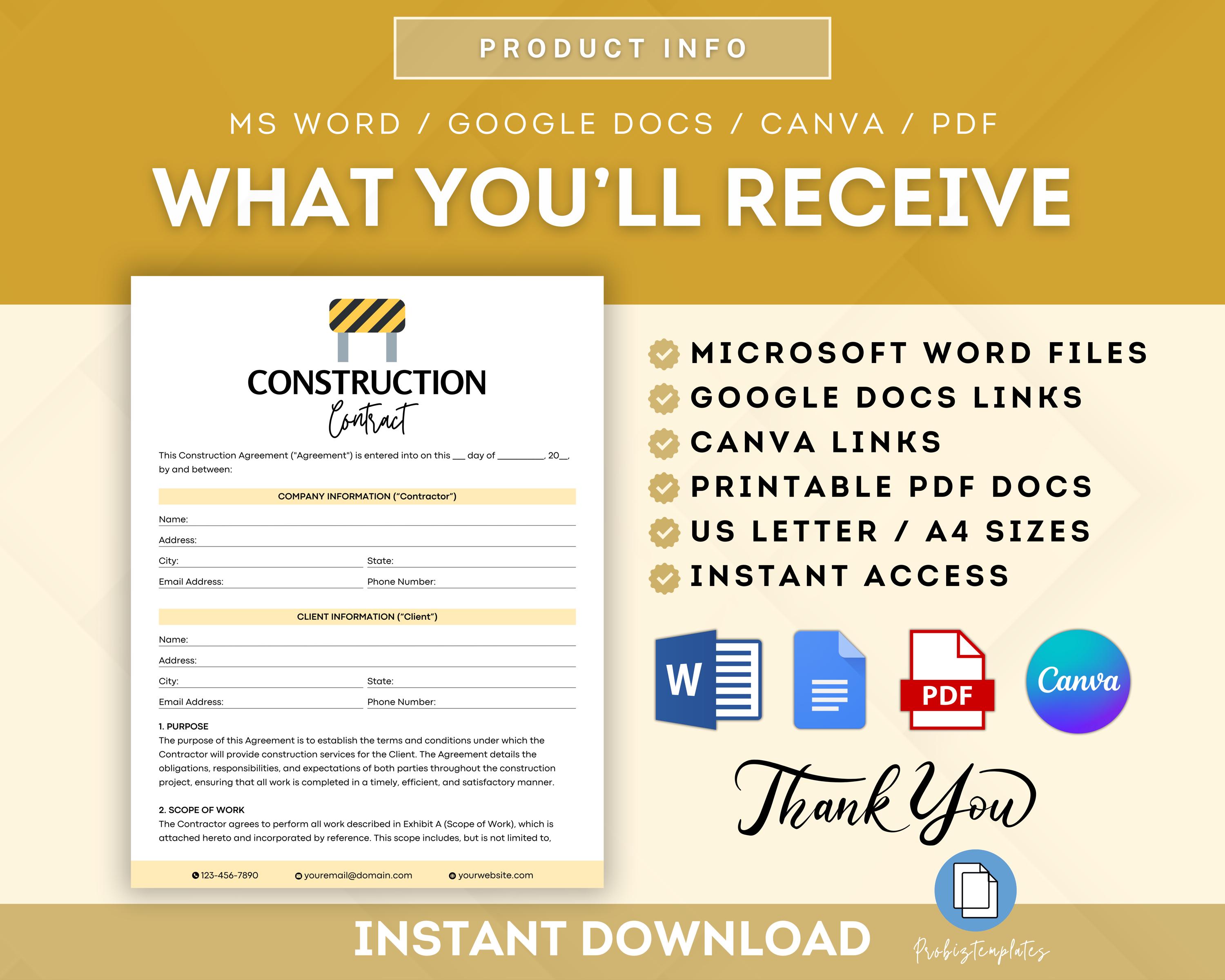 Construction Contract Bundle, Contractor Agreement Forms, Building ...