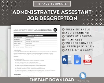 Administrative Assistant Office Administrator Job Description Template, Office Support Role Outline, Administrative Coordinator Job Summary