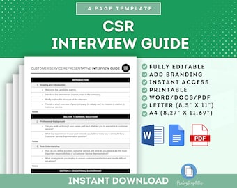 Customer Service Representative Interview Guide Template, CSR Interview Questions, Customer Service Rep Hiring Guide, CSR Interview Prep