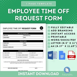 Employee Time Off Request Form, Vacation Request Form, Vacation Leave Request Form, Employee Leave Request Form, Employee Time Off Tracker