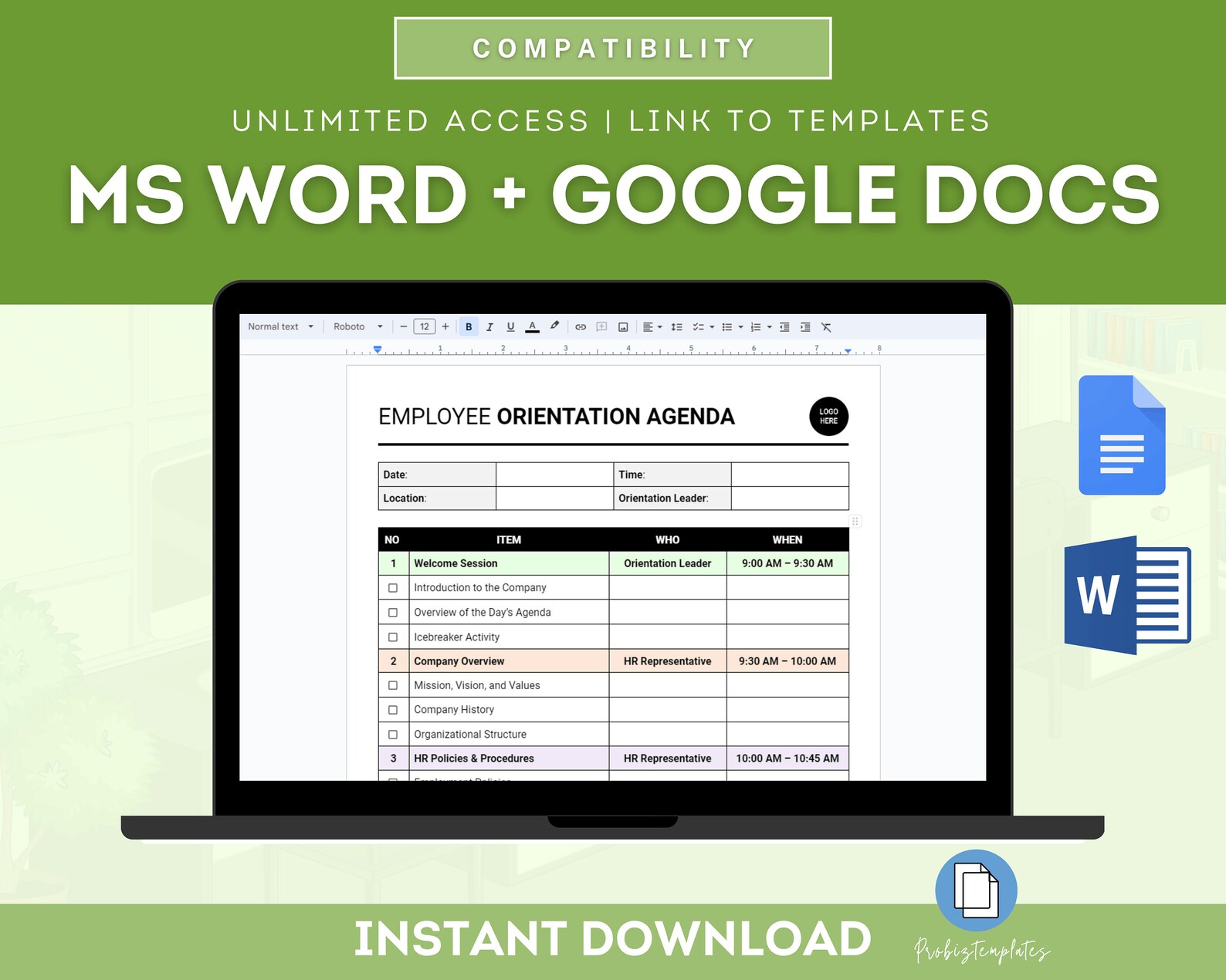 Employee Orientation Agenda Template, New Hire Onboarding Schedule ...