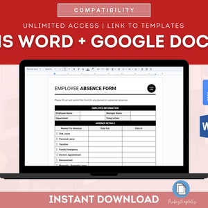Employee Absence Form Template, Attendance Record Form, Leave Request ...