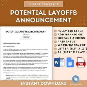 Potential Layoffs Announcement, Employee Layoffs Notice, Layoff Announcement Letter, Workforce Reduction Announcement, Layoff Warning Notice