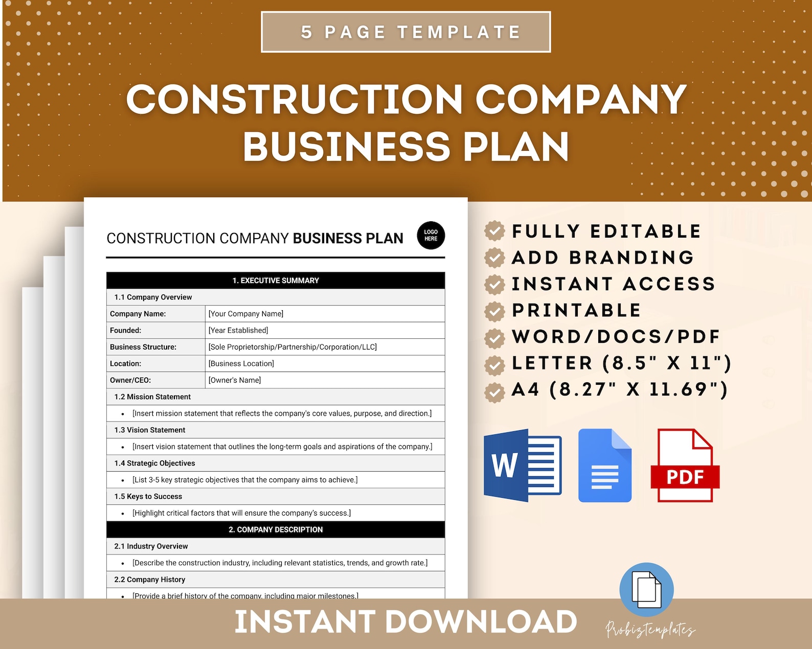 Construction Company Business Plan, Construction Business Outline, Building Company Business ...