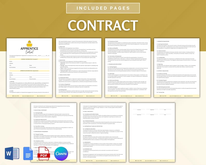 Apprentice Contract Bundle, Apprenticeship Agreement Template ...
