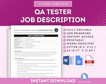QA Tester Job Description, Quality Assurance Tester Job Description, Software QA Tester Job Description, QA Testing Role Description