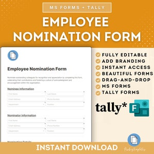 Formulario en línea de nominación de empleados, nominación de reconocimiento del personal, premio de reconocimiento de empleados, premio por logros de los empleados, formularios y recuento de MS