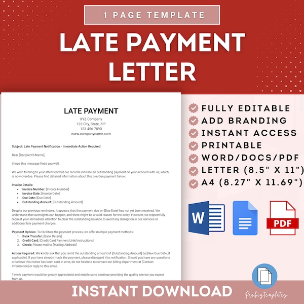 Late Payment Template Etsy