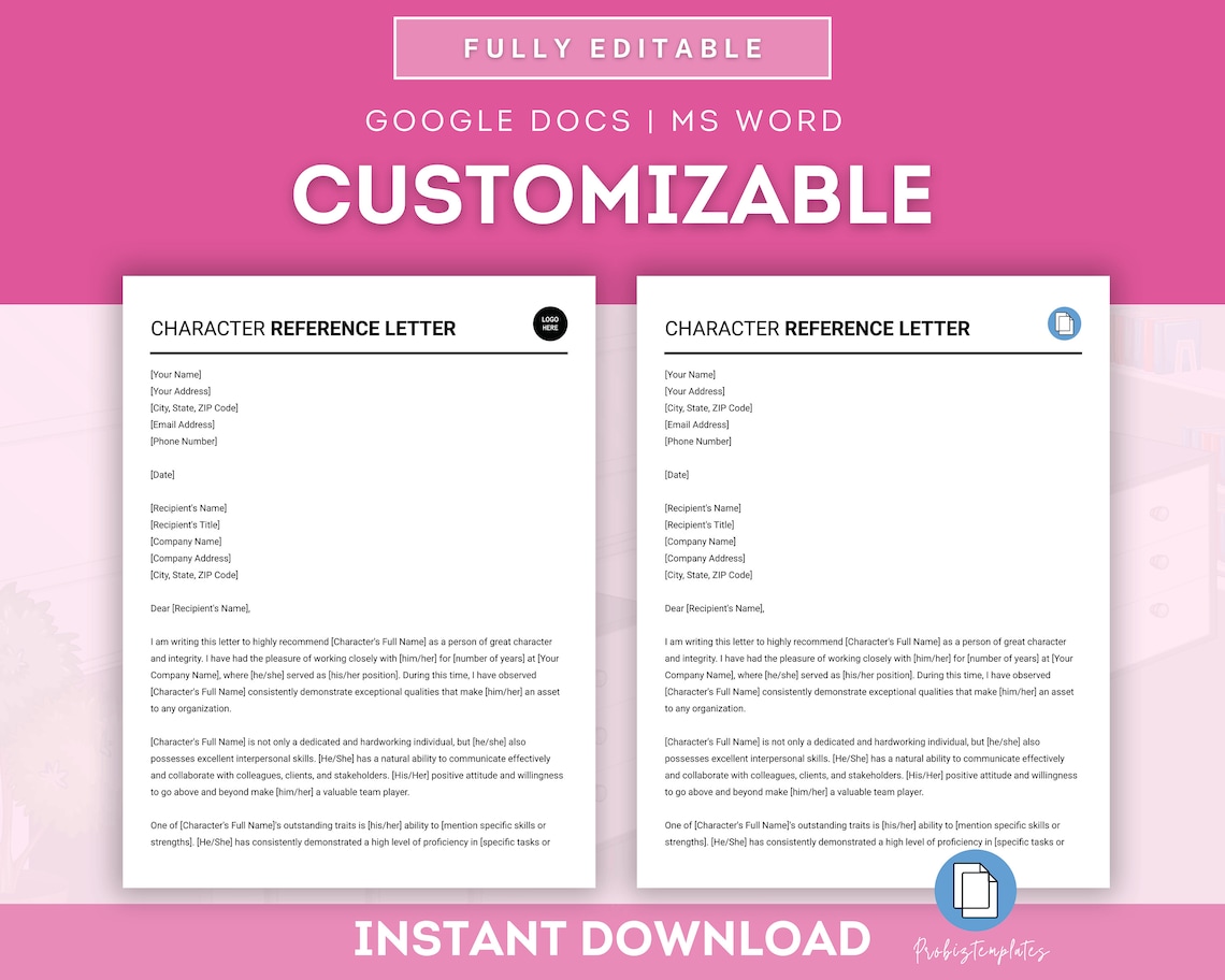Character Reference Letter Template, Professional Character Reference ...