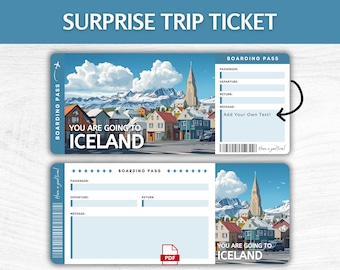 Printable Iceland Surprise Gift Ticket, Editable Reykjavik Boarding Pass, Printable Iceland Getaway Pass, Nordic Trip Gift Ticket