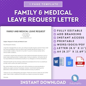 Carta de solicitud de licencia familiar y médica, Solicitud de licencia FMLA, Solicitud de licencia familiar, Formulario de solicitud de licencia médica, Licencia de ausencia FMLA