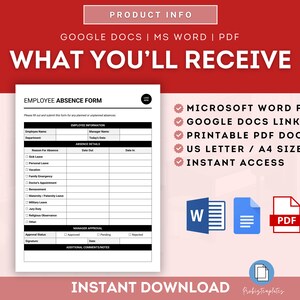 Employee Absence Form Template, Attendance Record Form, Leave Request ...