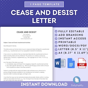 Cease And Desist Letter Template, Legal Cease And Desist Notice Letter, Stop Unlawful Activities Letter, Cease And Desist Order Template
