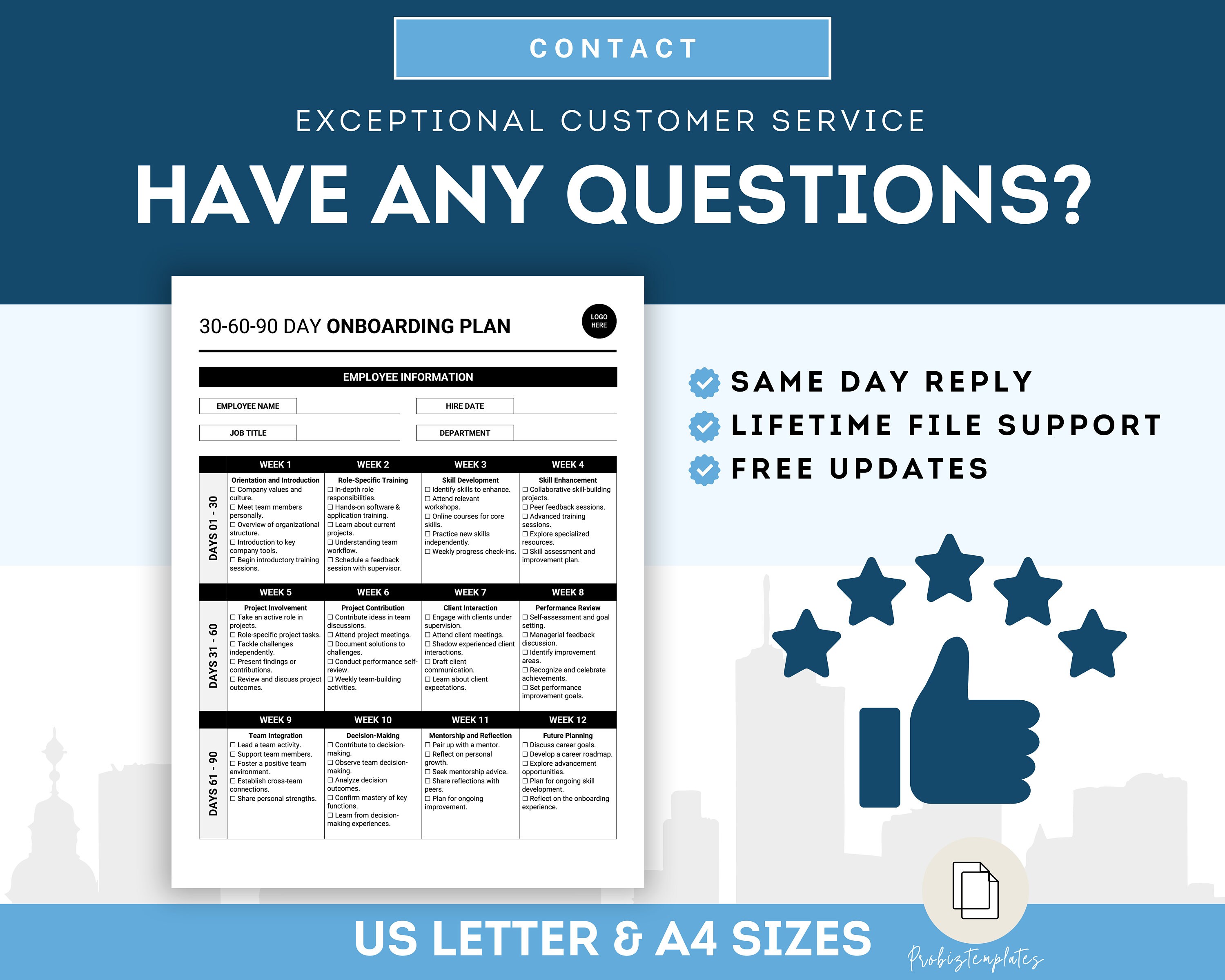 Employee 30-60-90 Day Onboarding Plan, HR Onboarding Template, New Hire ...