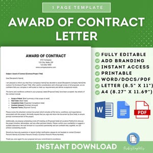 Modelo de carta de adjudicação de contrato, carta de notificação de adjudicação de contrato, anúncio de adjudicação de contrato, modelo de carta de adjudicação de contrato