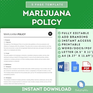 Marijuana Policy Template, Workplace Marijuana Guidelines, Employee Marijuana Use Policy, Cannabis Use Rules, Company Marijuana Policy