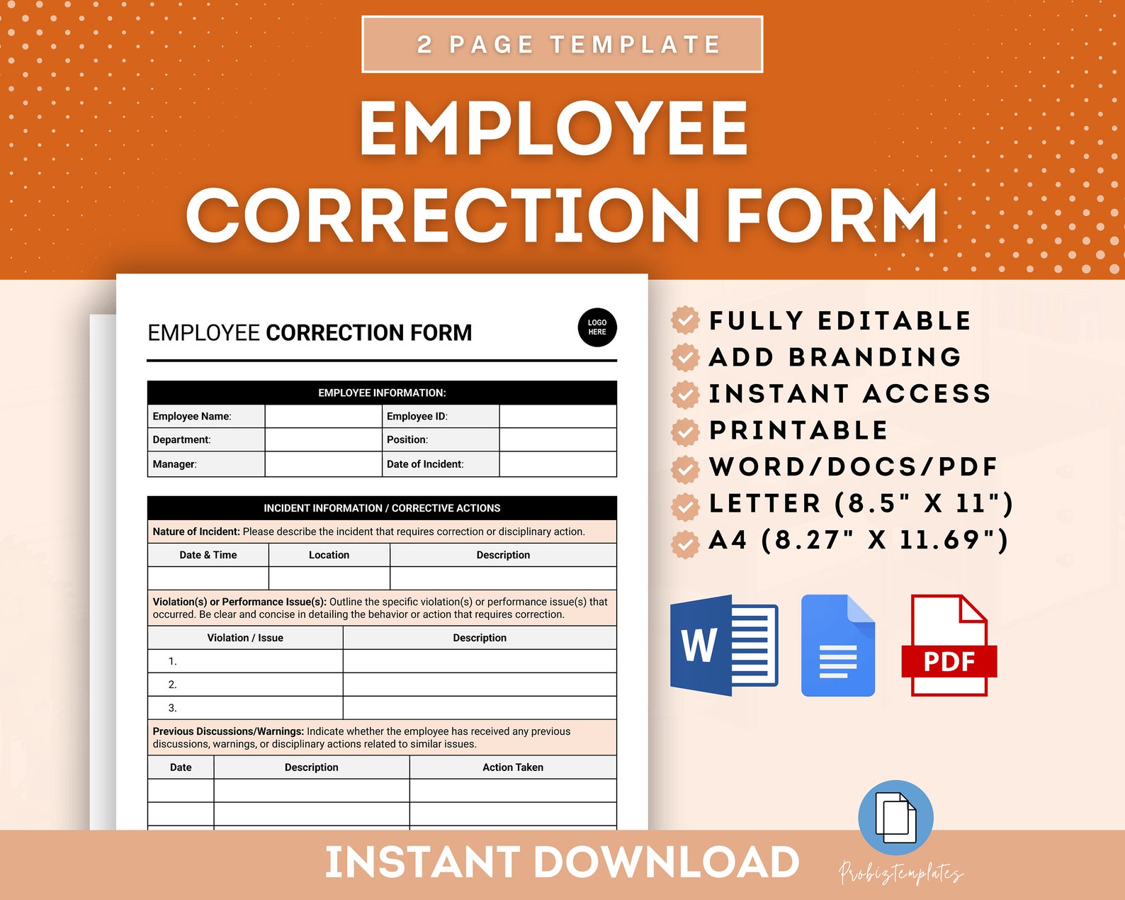 Employee Correction Form Template, Employee Performance Improvement ...
