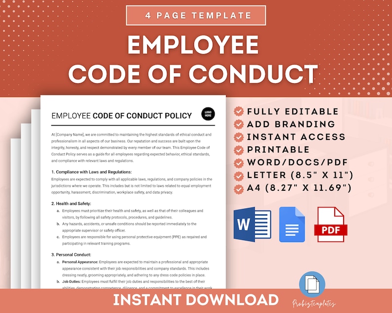Employee Code of Conduct Policy Template Employee Behavior Guidelines Employee Code of Conduct Policy Template Employee Behavior Guidelines