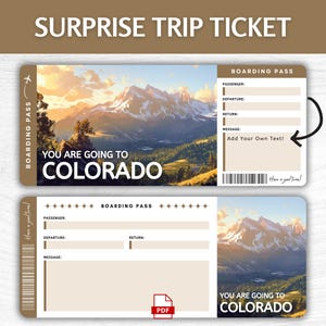 Printable Colorado Surprise Gift Ticket, Editable Denver Vacation Boarding Pass, Printable Colorado Getaway Pass, USA Trip Gift Ticket