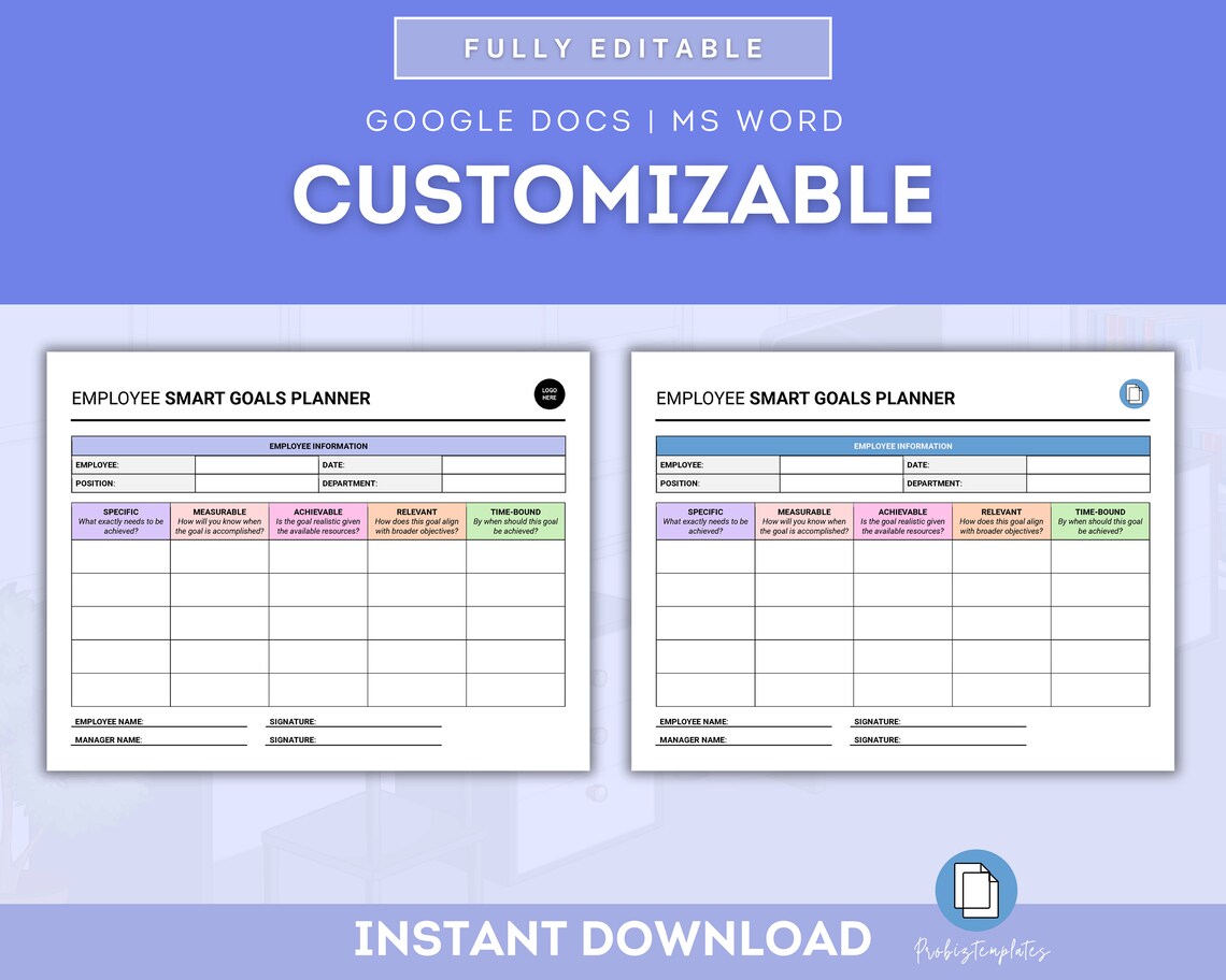 Employee SMART Goals Planner Worksheet Template, Employee Goal Setting ...