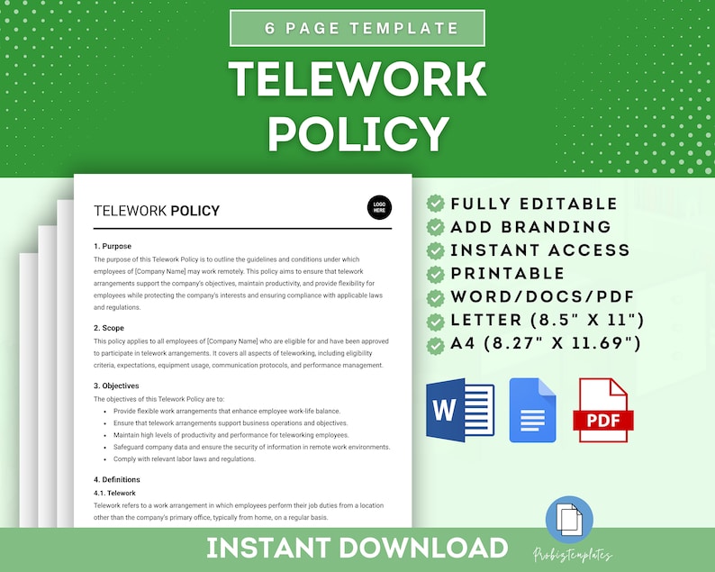 Telework Assignment Template Telework Policy Template, Remote Work Guidelines Template, Work From ...
