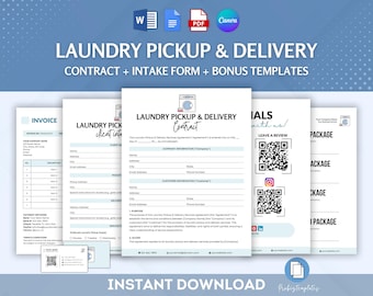 Laundry Pickup and Delivery Contract Bundle, Laundry Service Agreement Template, Wash and Fold Contract Terms, Client Intake Form