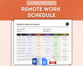 Remote Work Schedule Template, Virtual Work Timetable, Telecommuting Schedule, Remote Work Time Management, Virtual Work Hours Planner