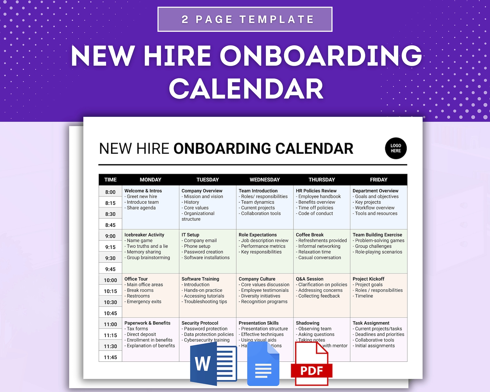 New Hire Onboarding Calendar Template Employee Onboarding Schedule