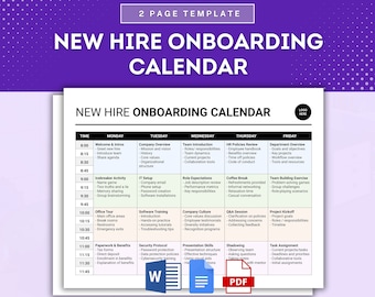 New Hire Onboarding Calendar Template, Employee Onboarding Schedule Template, Onboarding Program Calendar, Onboarding Timeline Template