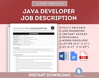 Java Developer Job Description Template, Java Programmer Role, Software Developer Responsibilities, Java Development Duties Template