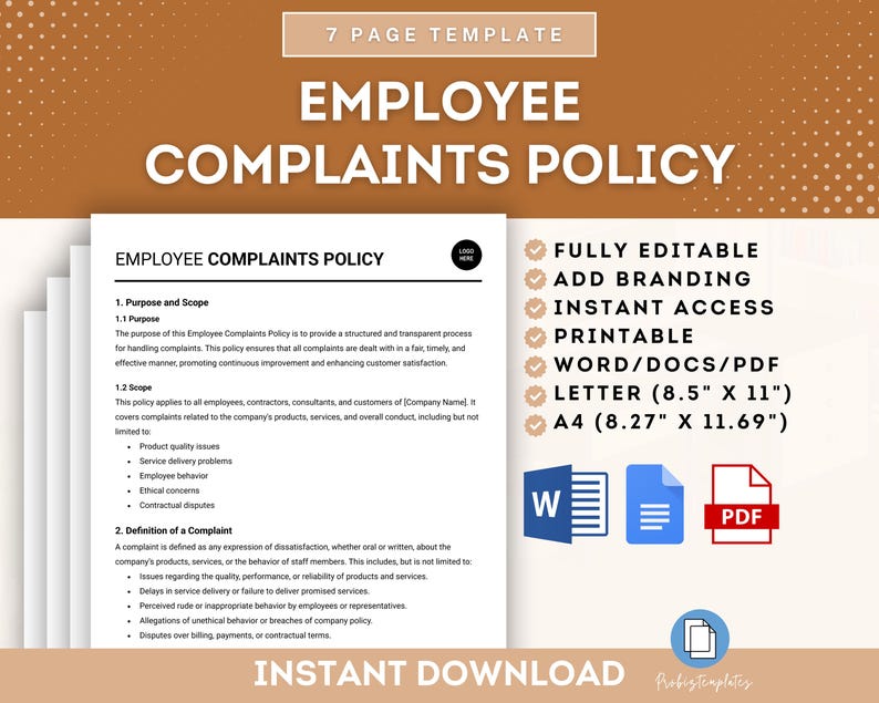 Employee Complaints Policy Template, Workplace Complaint Procedures ...