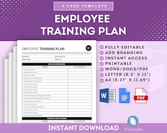 Employee Training Plan Template, New Hire Training Plan, Employee Training Checklist, Employee Training Log, HR Training Tracker, HR Forms