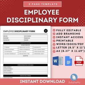 Employee Disciplinary Form, Employee Warning Notice, Performance Improvement Plan, Corrective Action, Employee Write Up, HR Discipline