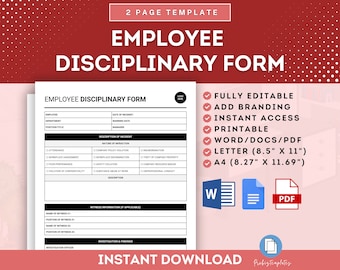 Employee Disciplinary Form, Employee Warning Notice, Performance Improvement Plan, Corrective Action, Employee Write Up, HR Discipline