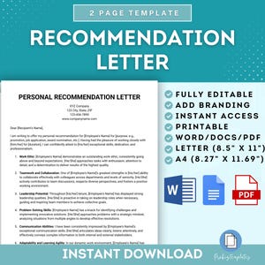 Plantilla de carta de recomendación personal de empleado, carta de referencia del personal, carta de respaldo de empleado, carta de recomendación profesional