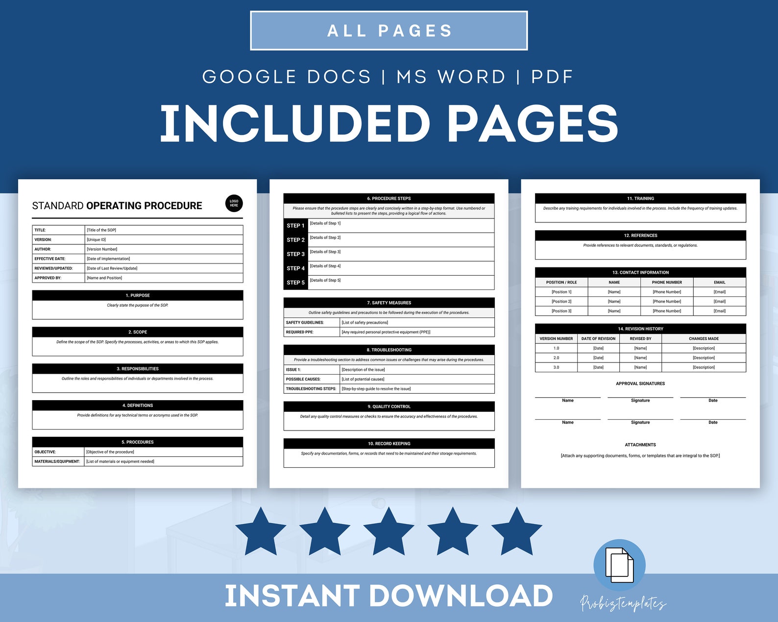 Standard Operating Procedure Template, SOP Business Document, Employee ...