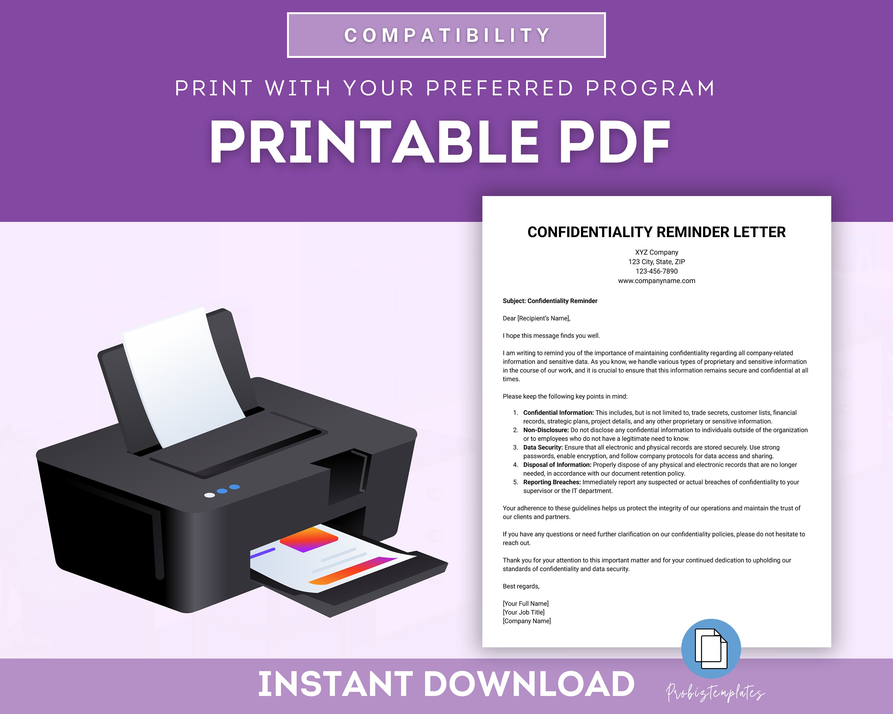 Confidentiality Reminder Letter Template, NDA Reminder Notice, Non ...