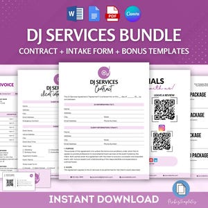 DJ Services Contract Bundle, DJ Agreement Forms, Music Performance Contract, Wedding & Event DJ Contract, Disc Jockey Services Intake Forms