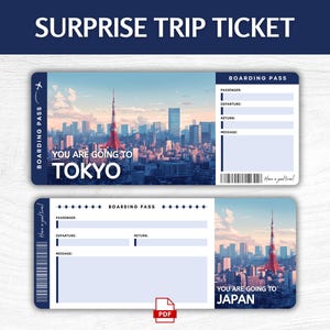 Printable Japan Surprise Gift Ticket, Editable Tokyo Japan Boarding Pass, Printable Japan Vacation Boarding Pass, Tokyo Trip Gift Ticket