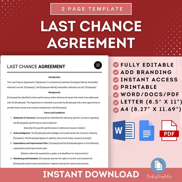 Employee Last Chance Agreement, Employee Disciplinary Action Form, Performance Review Form, Final Opportunity Agreement, Final Write Up